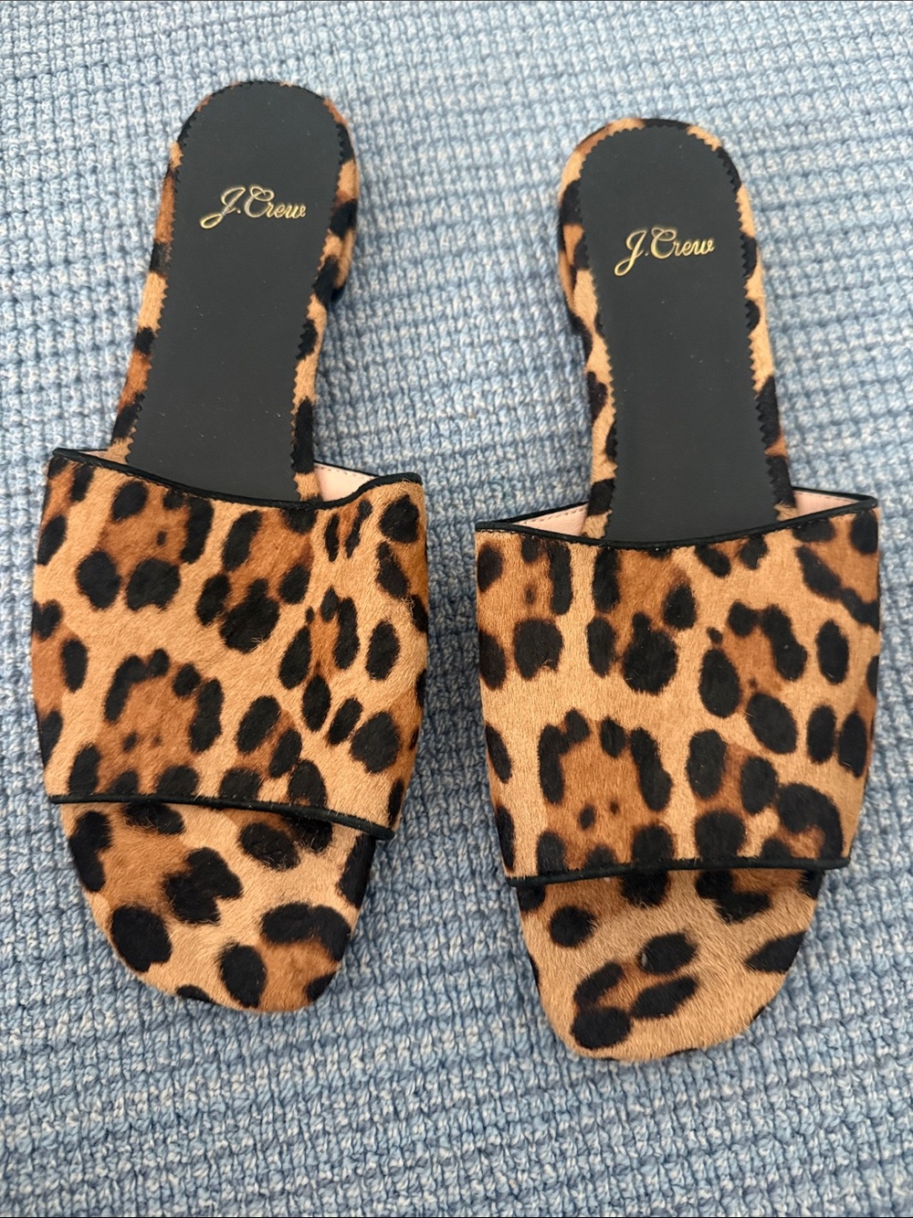 J.Crew Abbie Leopard Calf Hair Slide Sandals Size 9 Flats Animal Print - Picture 5 of 6